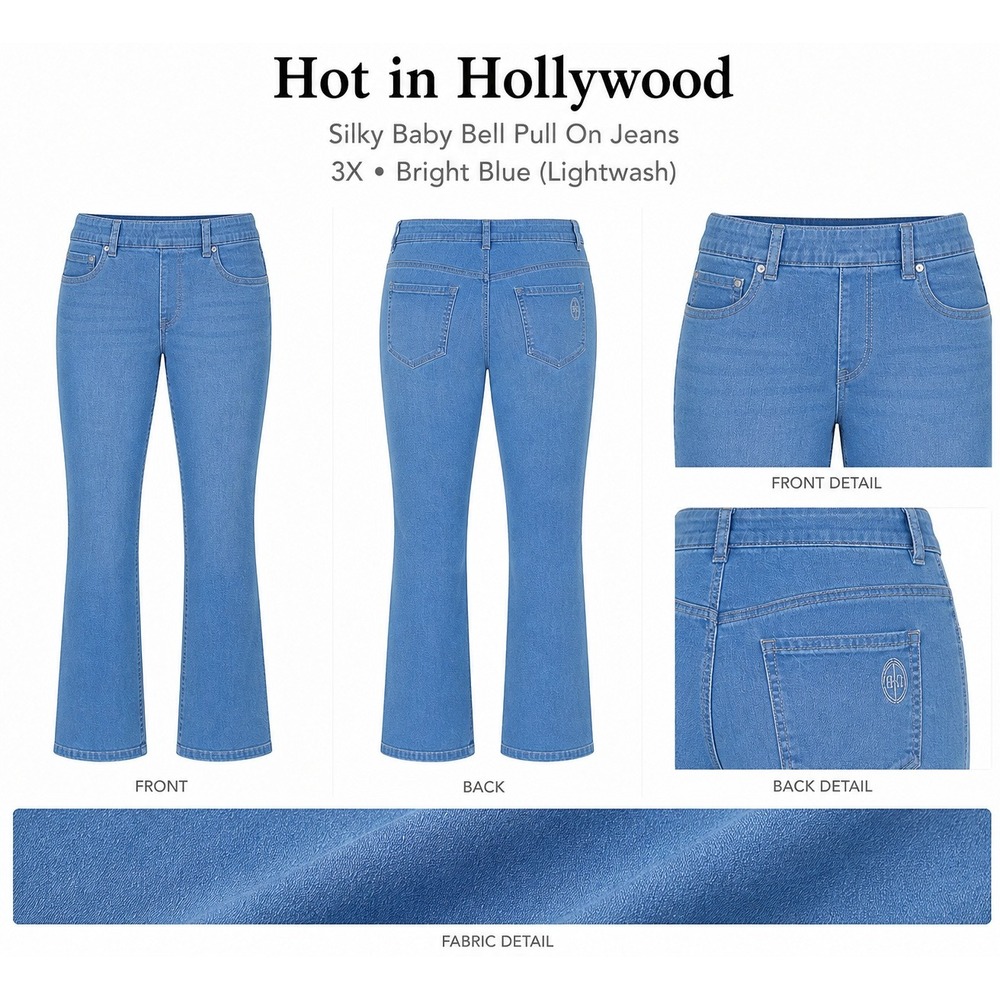 Hot in Hollywood Silky Baby Bell‎ Pull On Jeans 3X Bright Blue Lightwash Flare